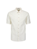 No Excess Linen Stripe Short Sleeve Shirt in Yellow
