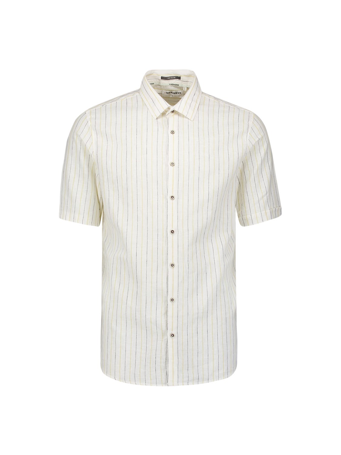 No Excess Linen Stripe Short Sleeve Shirt in Yellow