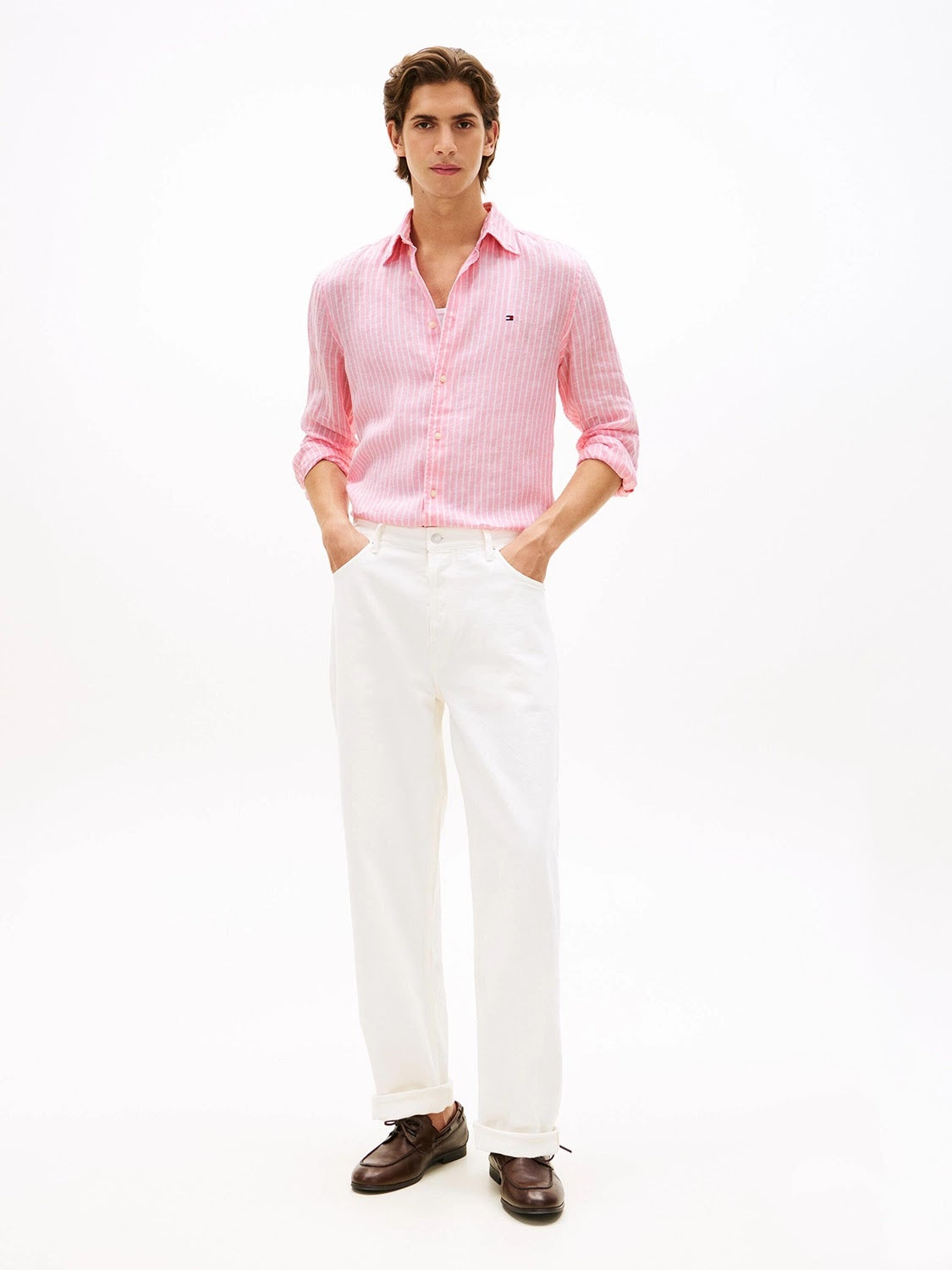 Tommy Hilfiger Linen Bengal Stripe Long Sleeve Shirt in Classic Pink