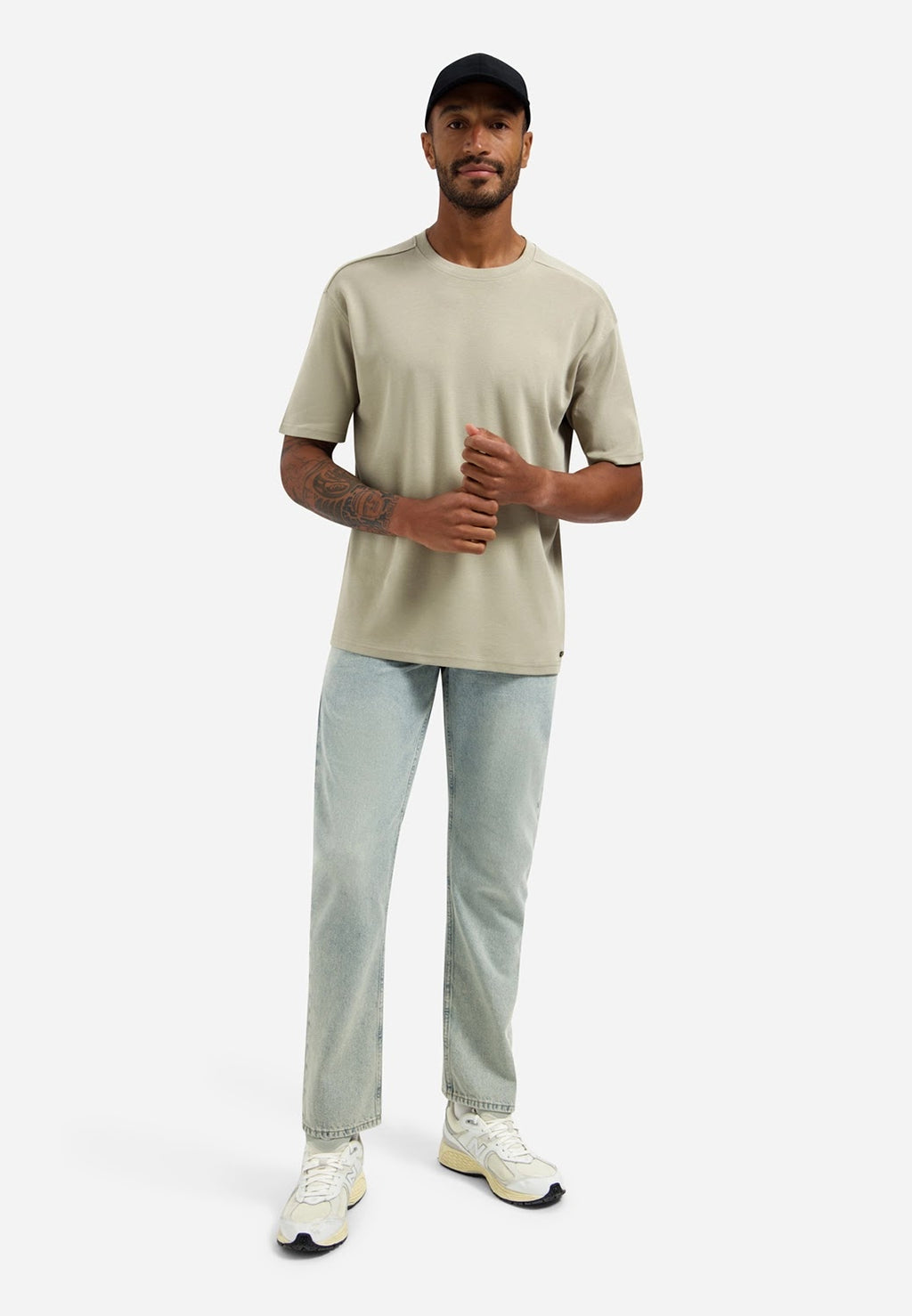 No Excess Relaxed Fit Solid Crew Neck Tee in Taupe