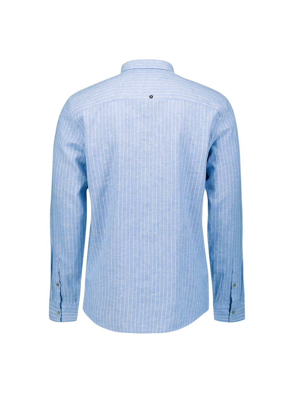 No Excess Linen Fine Stripe Long Sleeve Shirt in Blue