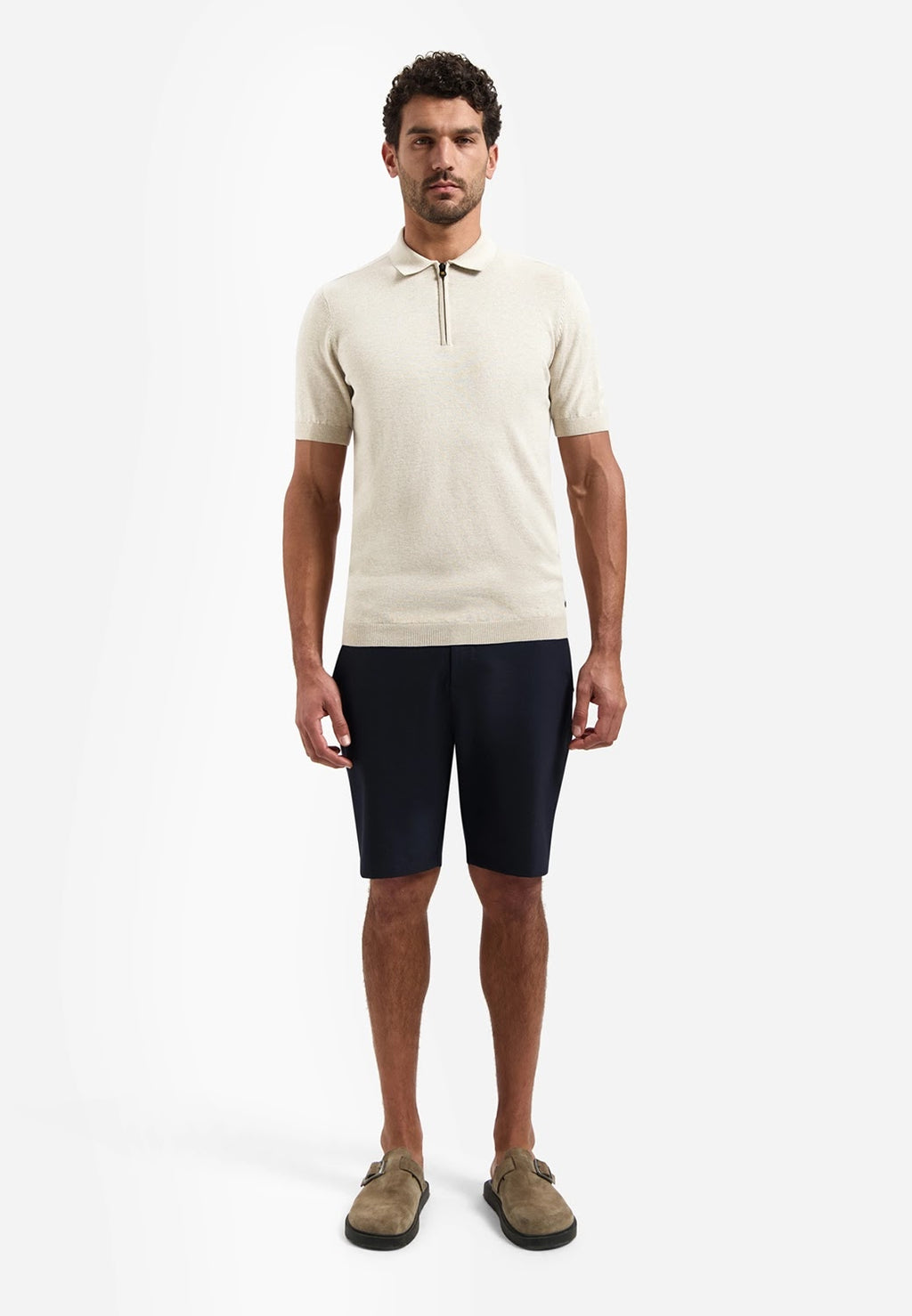 No Excess Zip Neck Knit Polo in Desert