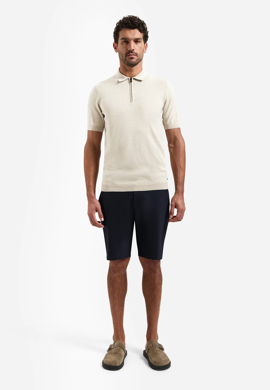 No Excess Zip Neck Knit Polo in Desert