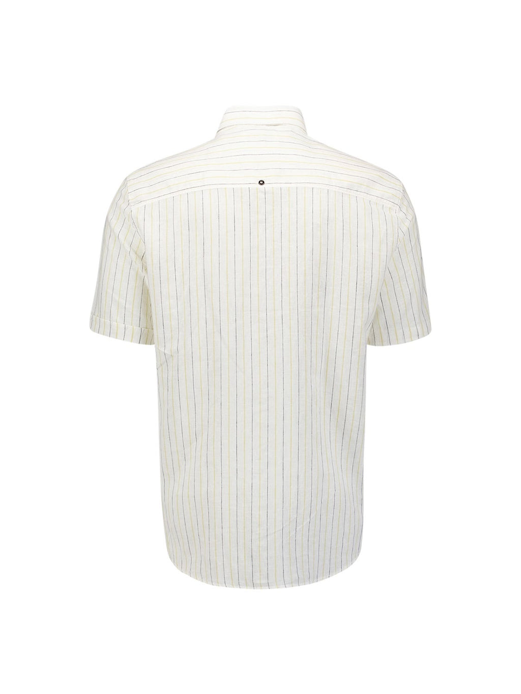 No Excess Linen Stripe Short Sleeve Shirt in Yellow