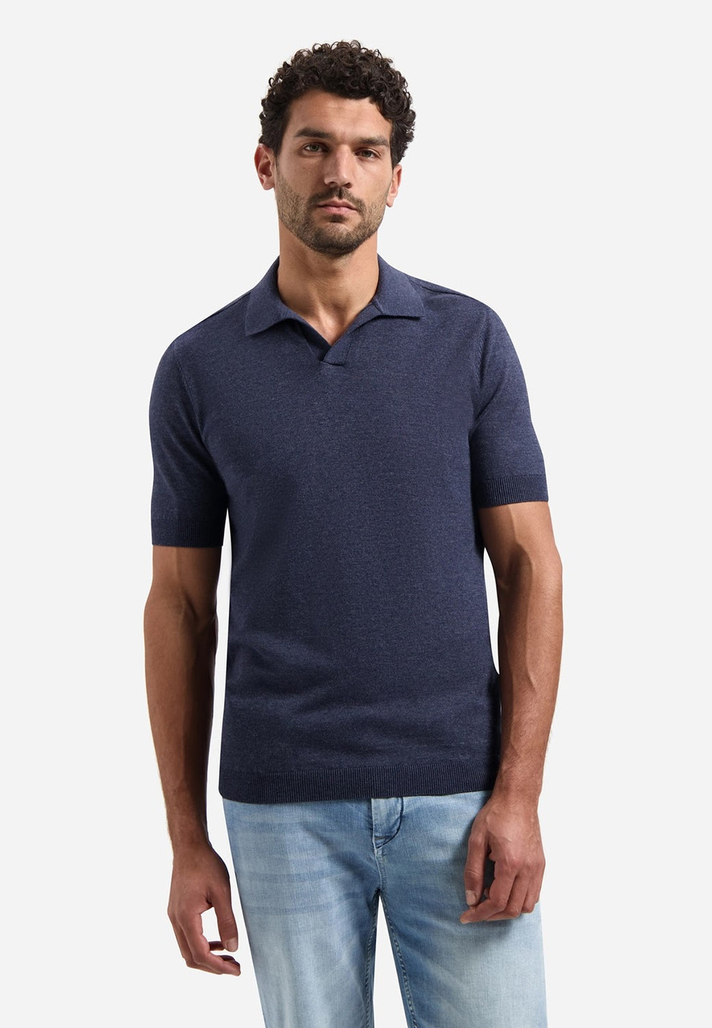 No Excess Johnny Collar Knit Polo in Night
