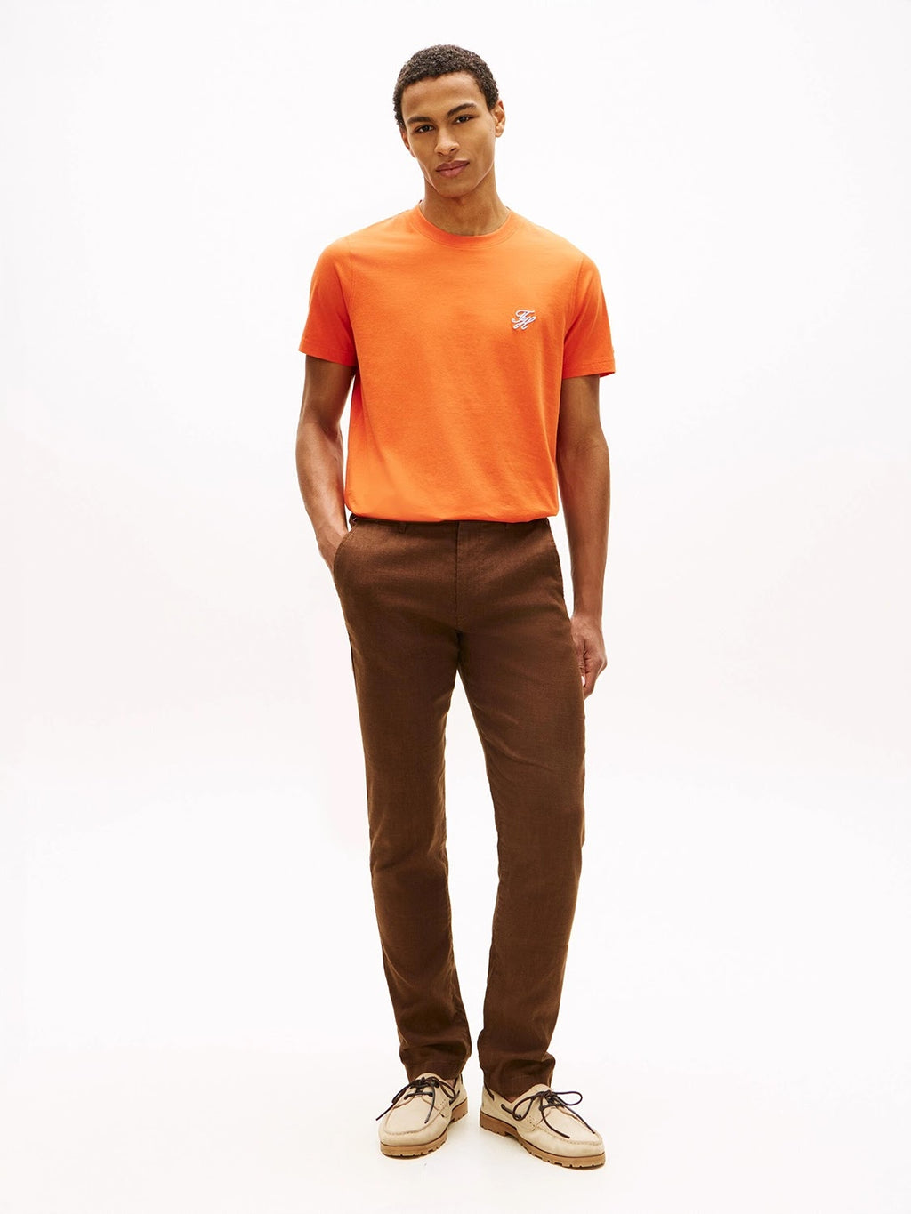 Tommy Hilfiger Script Logo Mercerised Cotton Jersey Tee in Brilliant Orange