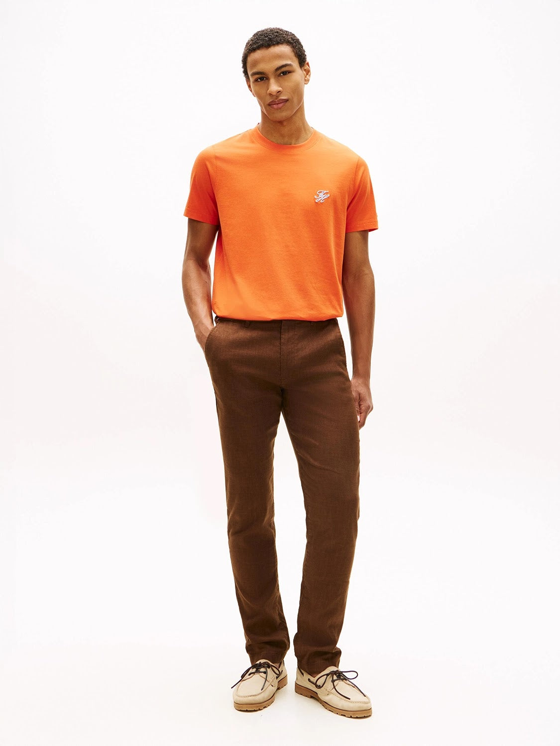 Tommy Hilfiger Script Logo Mercerised Cotton Jersey Tee in Brilliant Orange