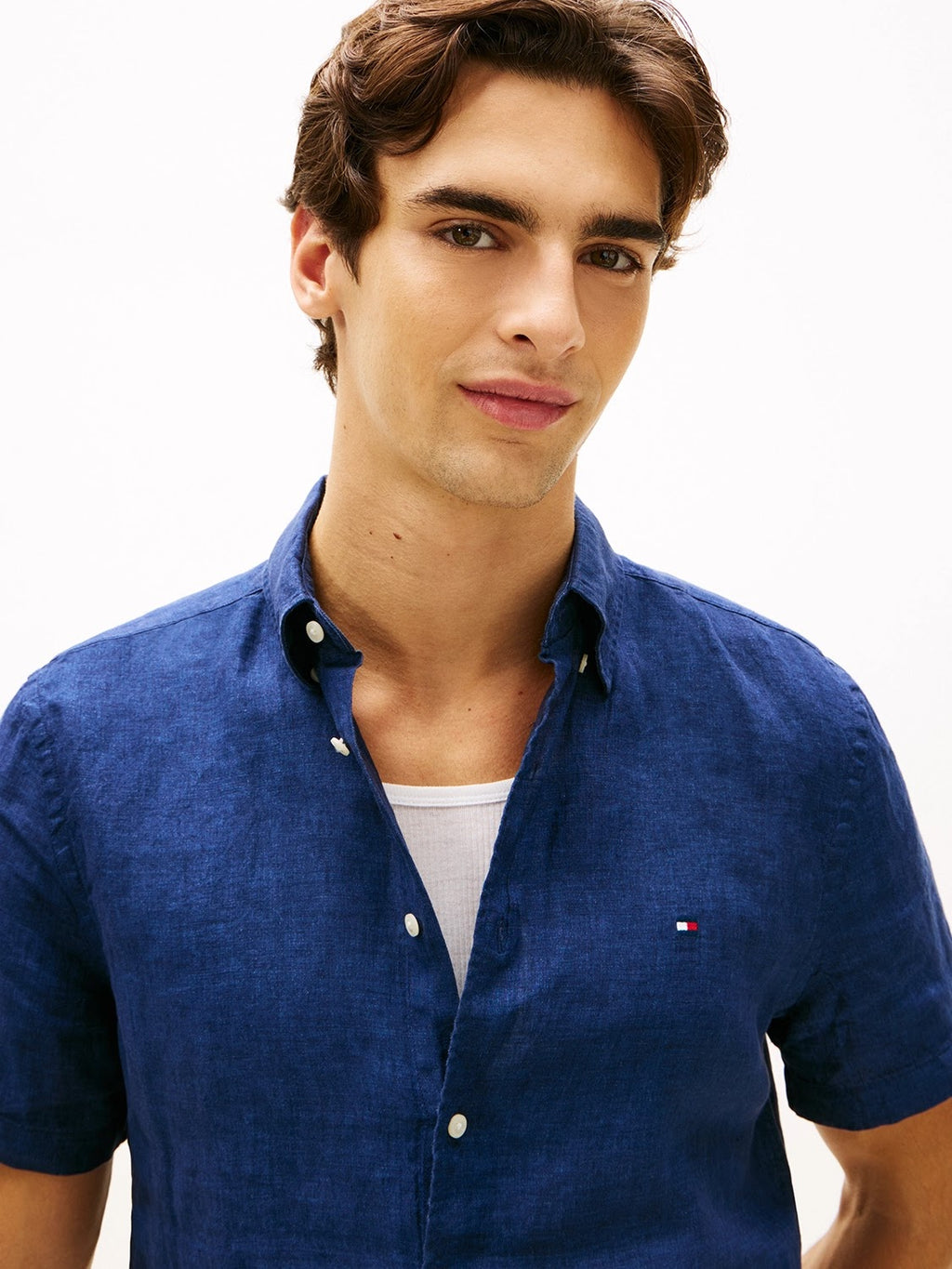 Tommy Hilfiger 100% Linen Short Sleeve Shirt in Carbon Navy