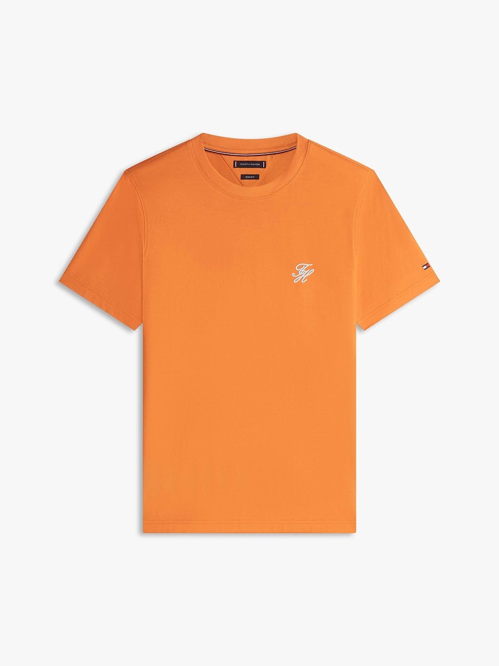 Tommy Hilfiger Script Logo Mercerised Cotton Jersey Tee in Brilliant Orange