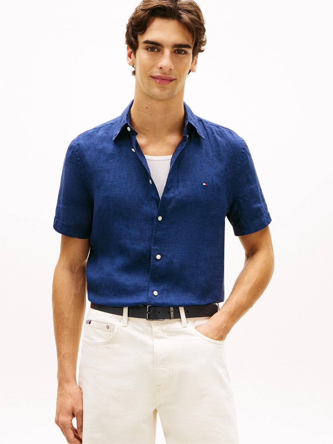 Tommy Hilfiger 100% Linen Short Sleeve Shirt in Carbon Navy