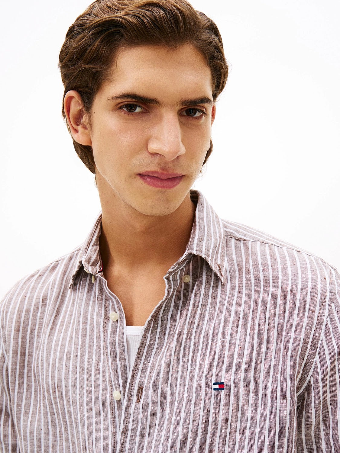Tommy Hilfiger Linen Bengal Stripe Long Sleeve Shirt in Legacy Brown