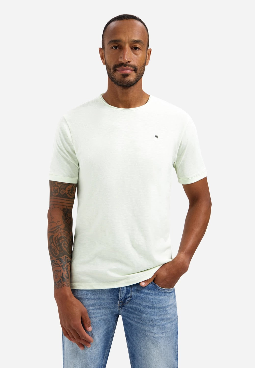 No Excess Raw Edge Tee in Seagreen