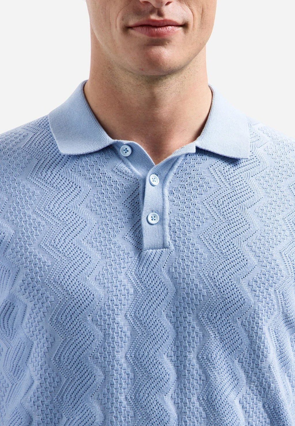 No Excess Textured Knit Polo in Blue