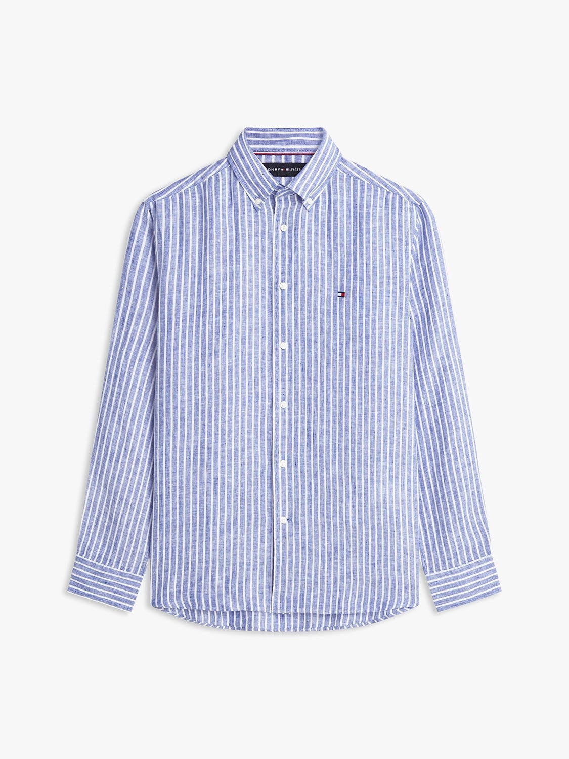 Tommy Hilfiger Linen Bengal Stripe Long Sleeve Shirt in Wedge Blue