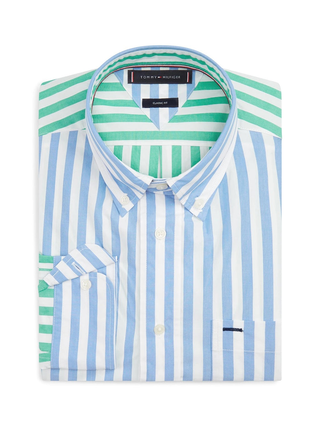 Tommy Hilfiger Paper Touch Embroidered Logo Fun Stripe Shirt in Blue Spell Stripe