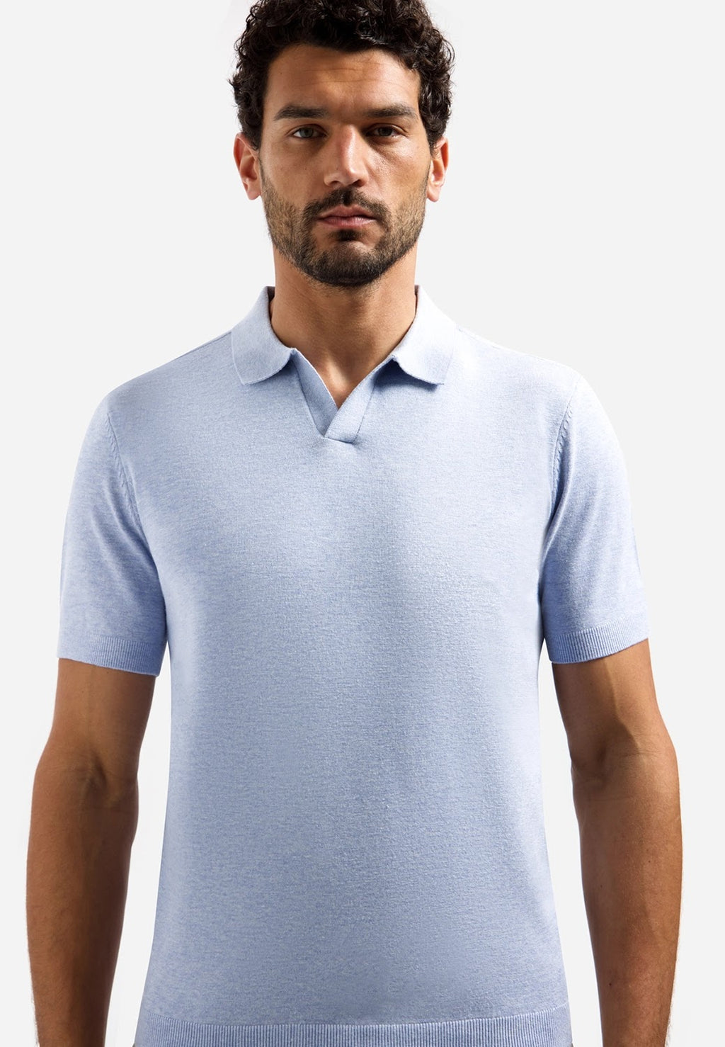 No Excess Johnny Collar Knit Polo in Blue