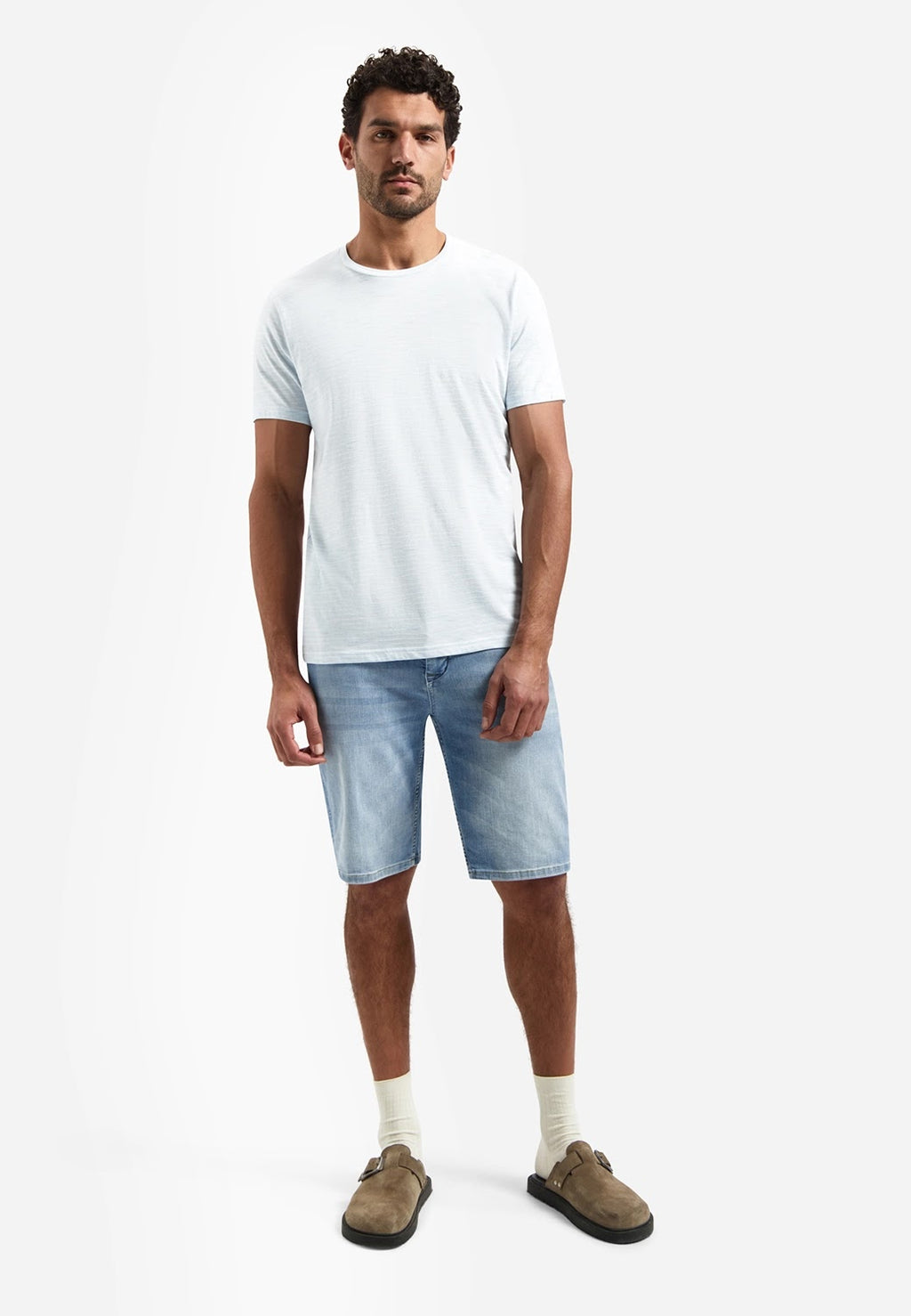 No Excess Striped Crew Neck Tee in Sky