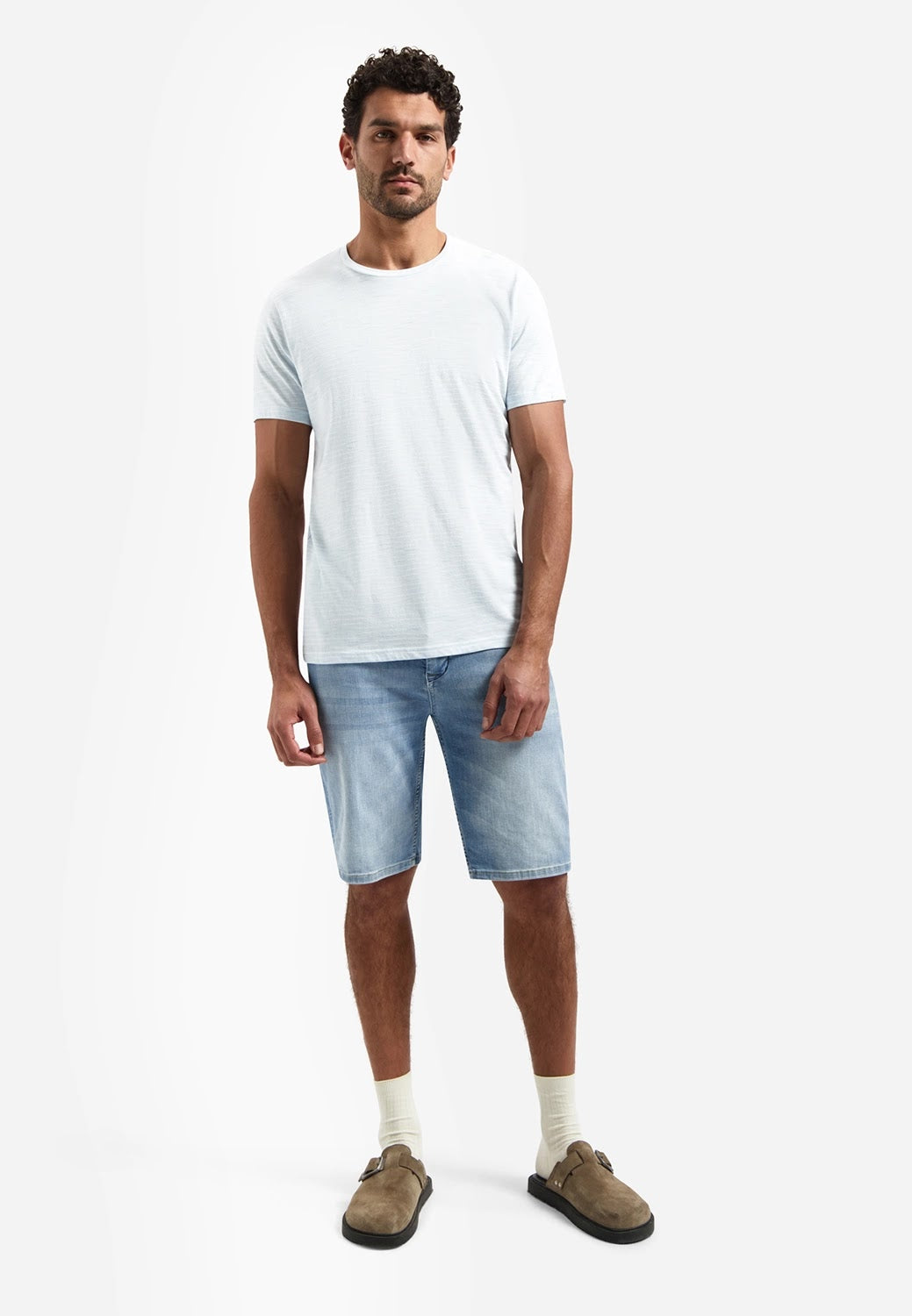 No Excess Striped Crew Neck Tee in Sky