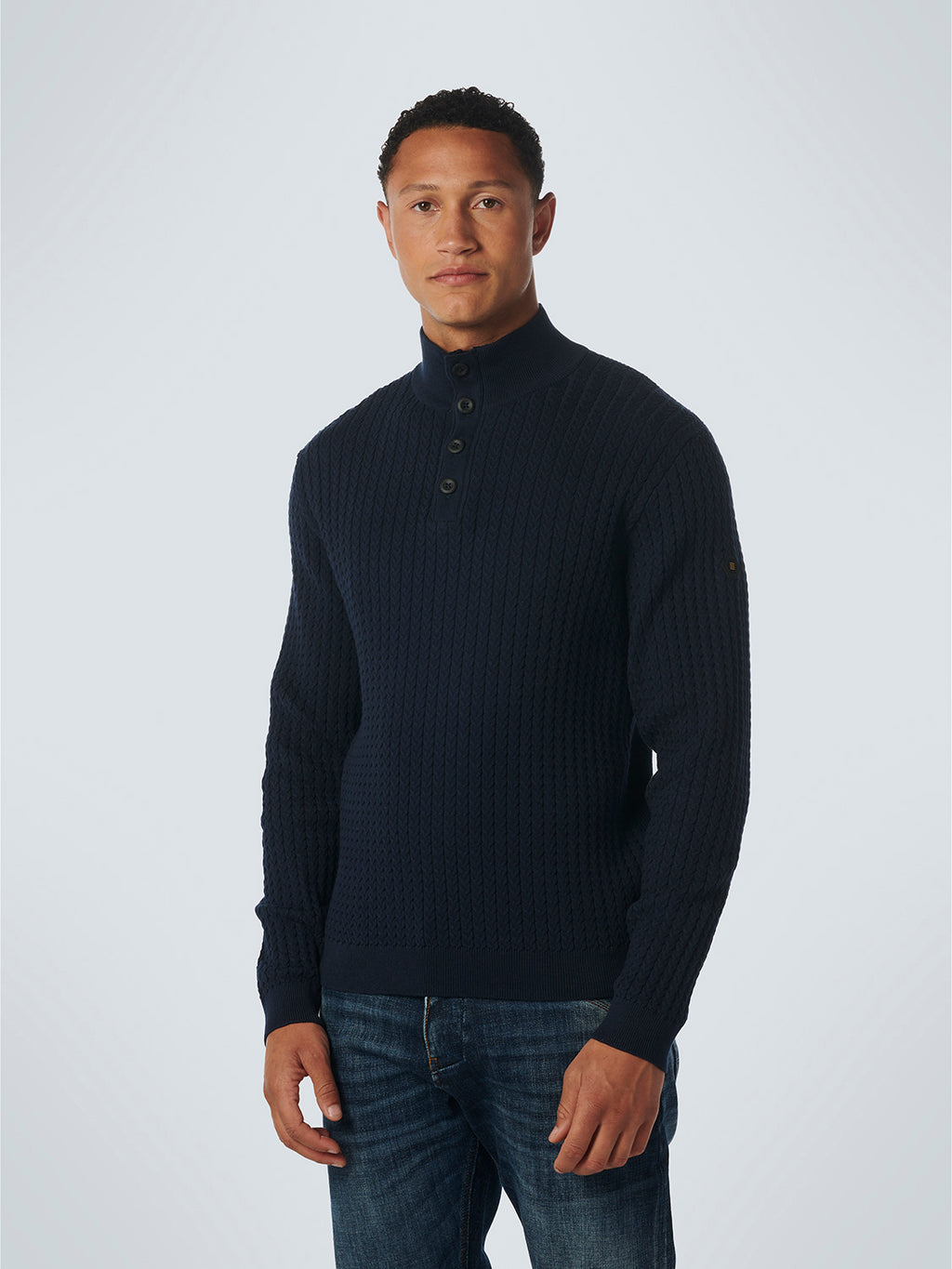 NO EXCESS HALF ZIP + BUTTON SOLID JACQUARD RIB KNIT 21230924