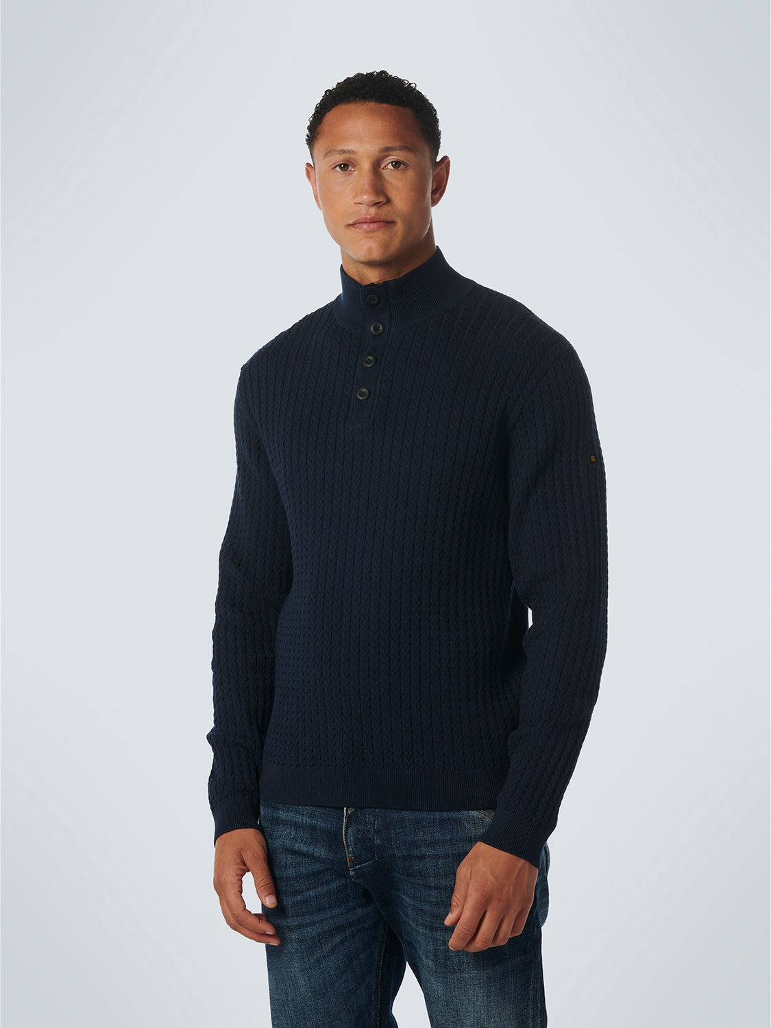 NO EXCESS HALF ZIP + BUTTON SOLID JACQUARD RIB KNIT 21230924