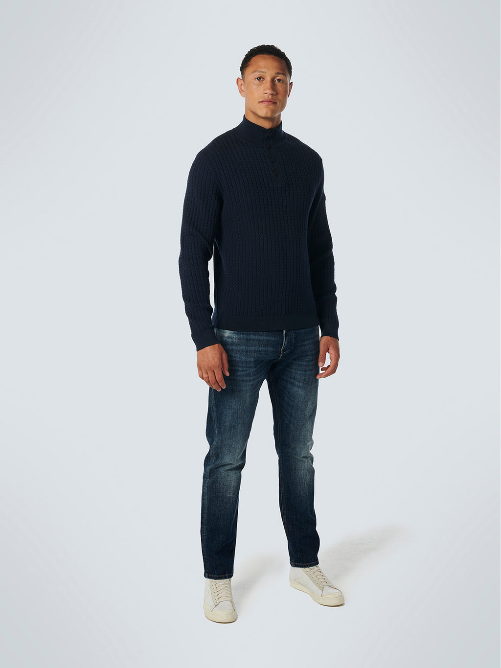 NO EXCESS HALF ZIP + BUTTON SOLID JACQUARD RIB KNIT 21230924