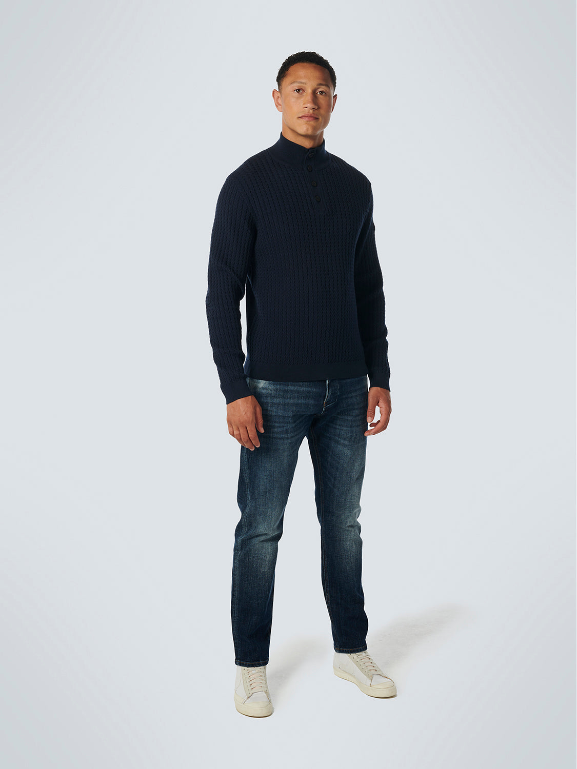 NO EXCESS HALF ZIP + BUTTON SOLID JACQUARD RIB KNIT 21230924