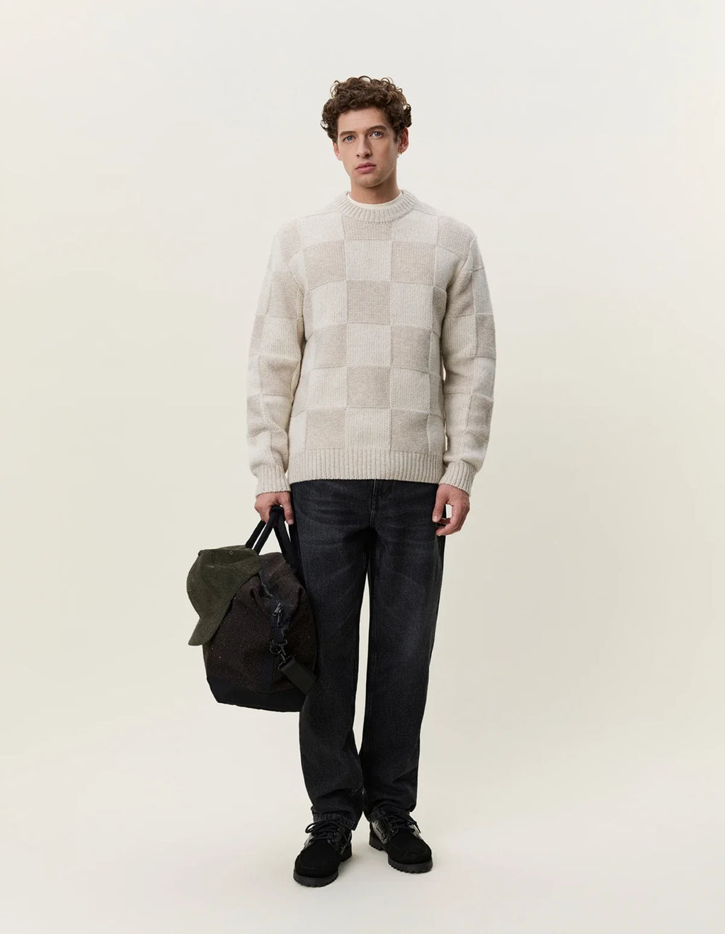 LES DEUX WOOL CHECK LOOSE FIT KNIT 1001357