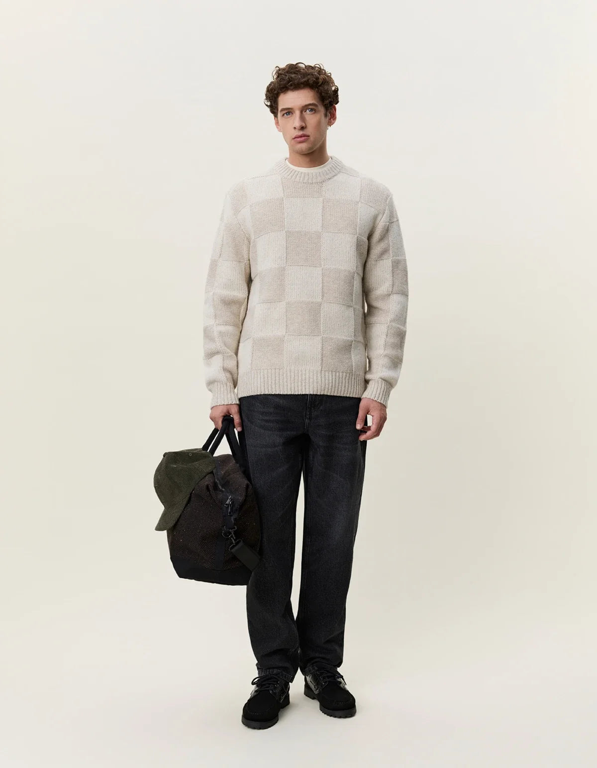 LES DEUX WOOL CHECK LOOSE FIT KNIT 1001357