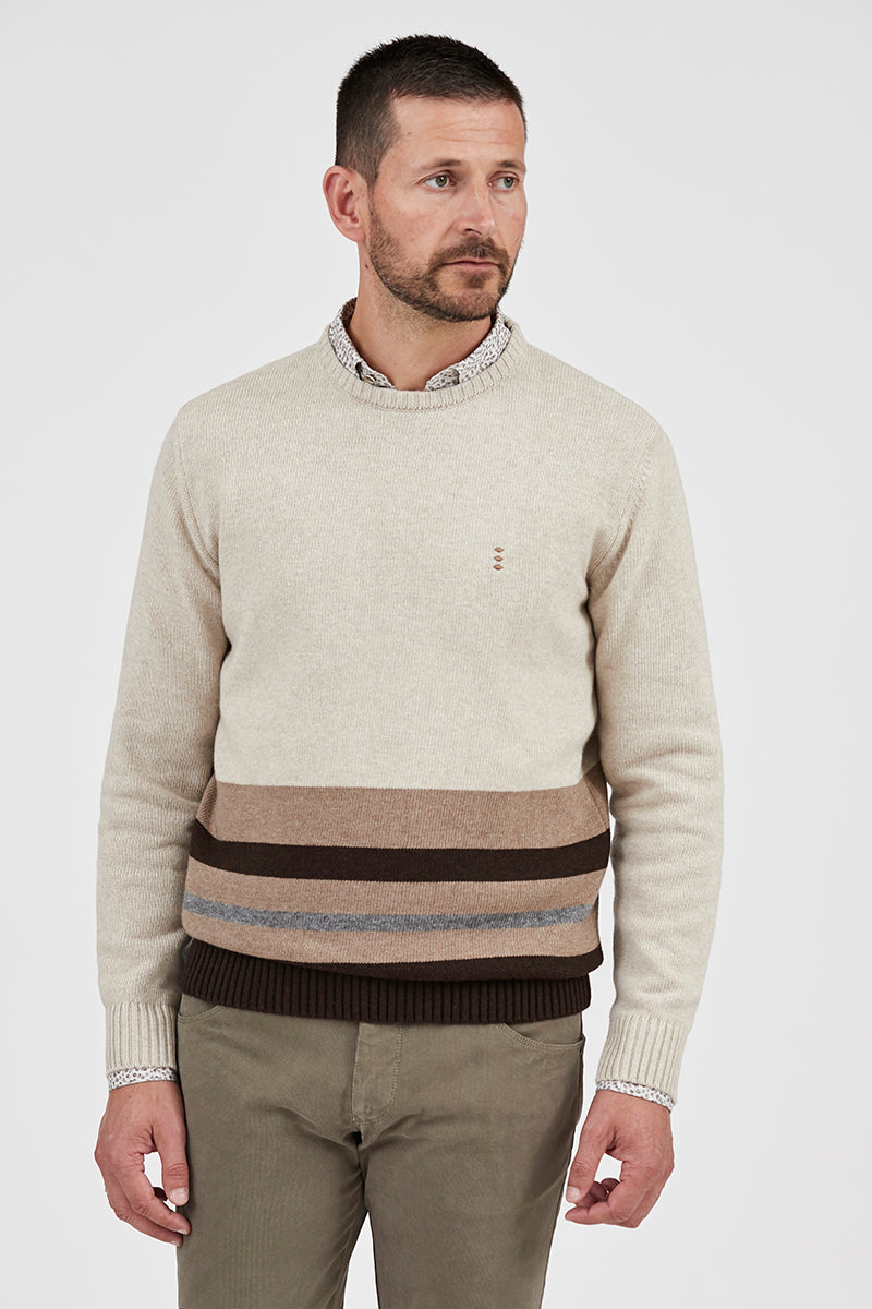 FLORENTINO WOOL / CASHMERE BLEND STRIPE CREW NECK KNIT 222443