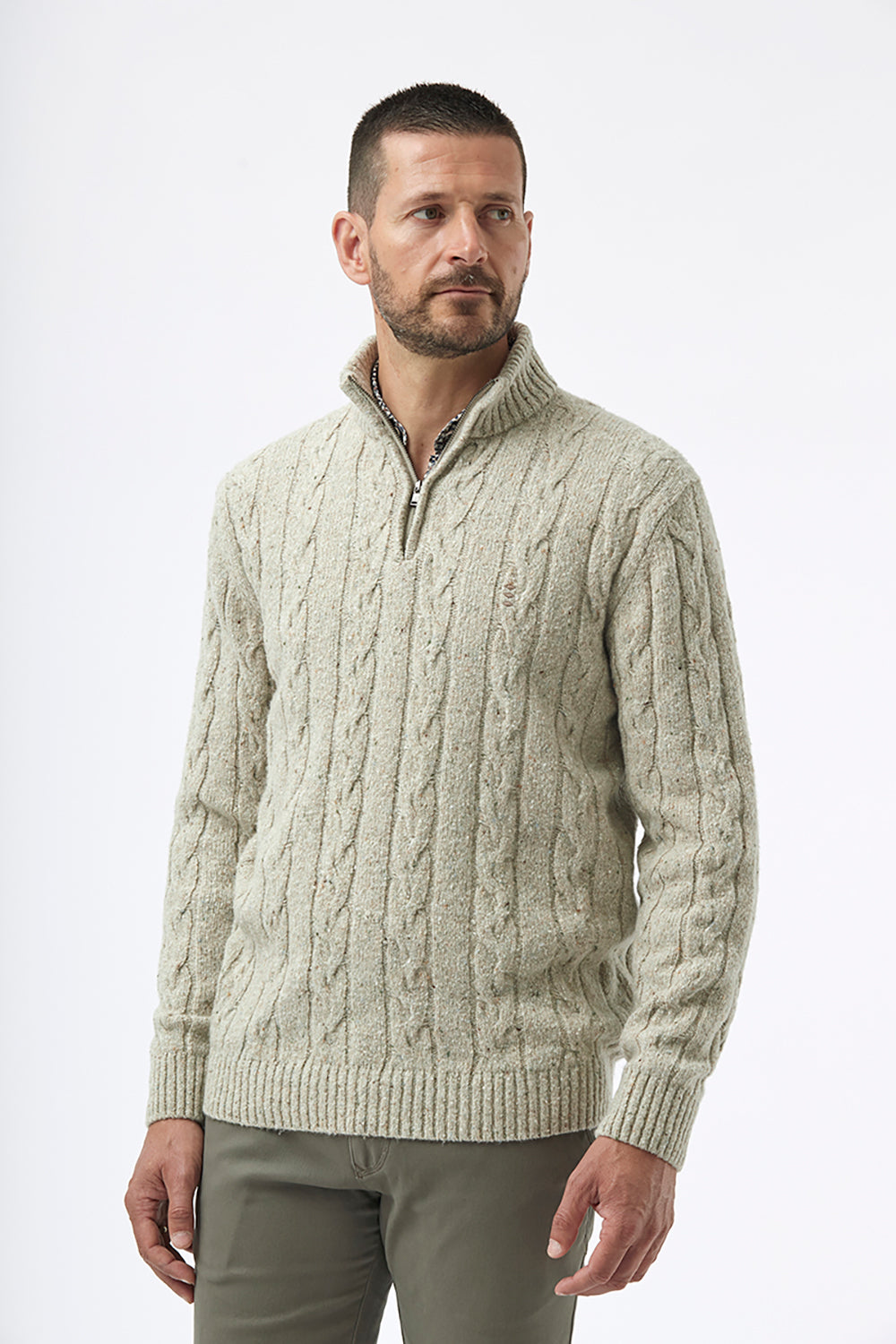 FLORENTINO WOOL BLEND 1/2 ZIP NECK CABLE KNIT 320611