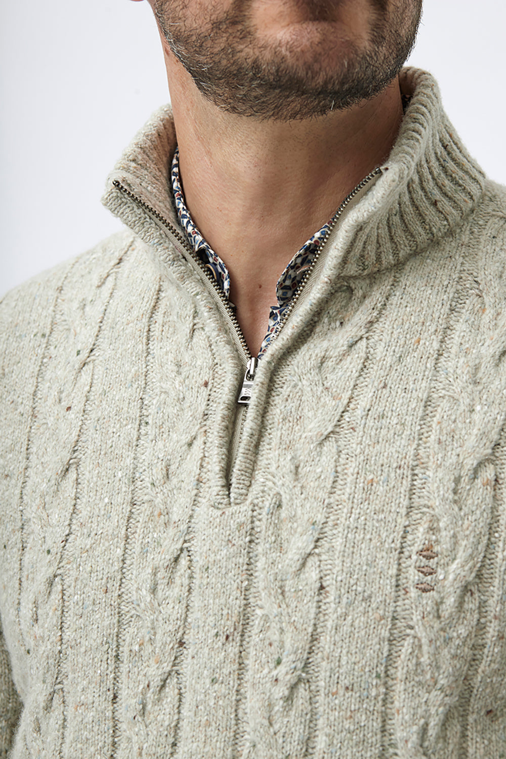 FLORENTINO WOOL BLEND 1/2 ZIP NECK CABLE KNIT 320611