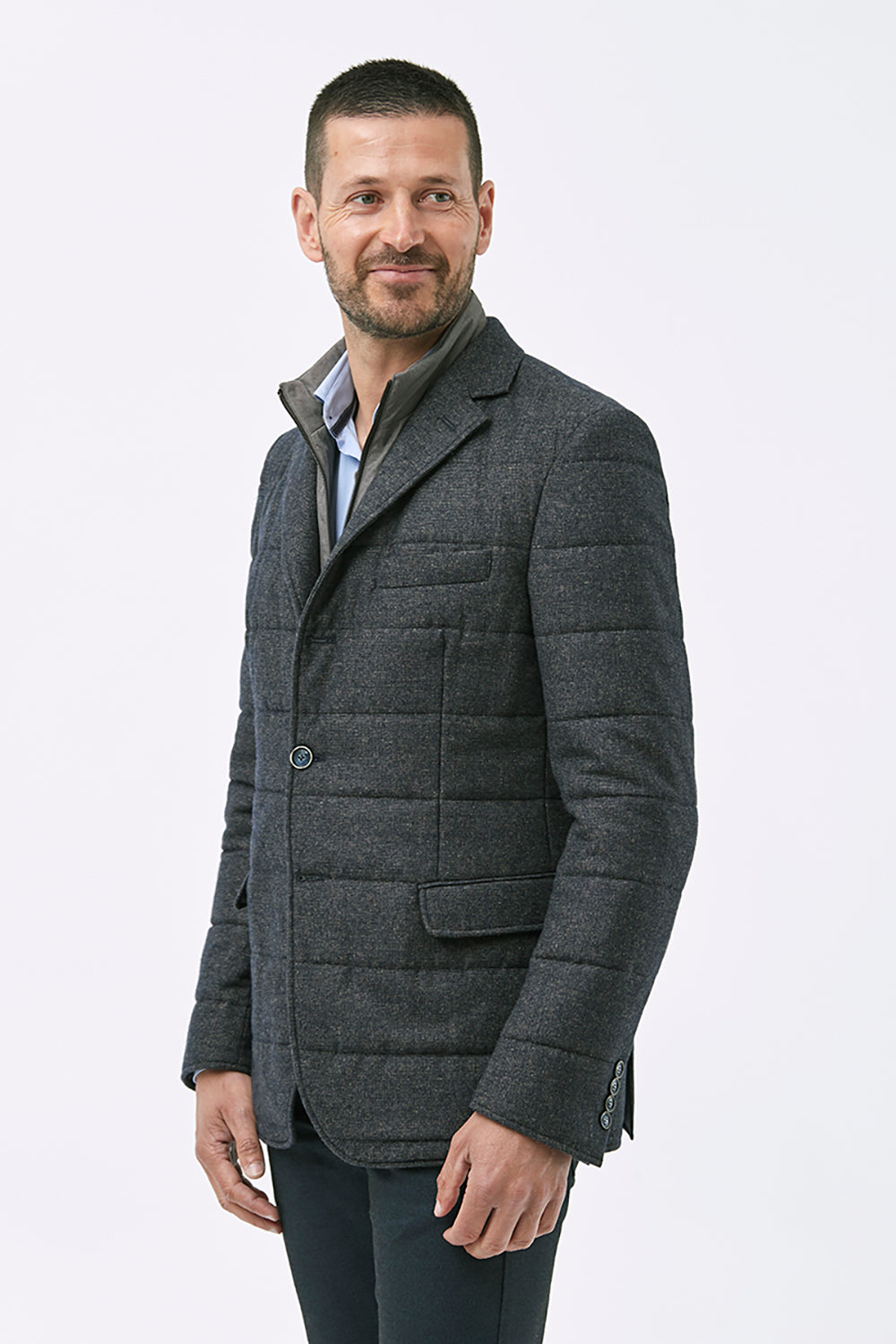 FLORENTINO QUILTED ZIP NECK WOOL BLEND JACKET 320302