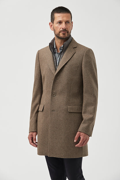 FLORENTINO QUILTED ZIP NECK WOOL BLEND OVERCOAT 320311