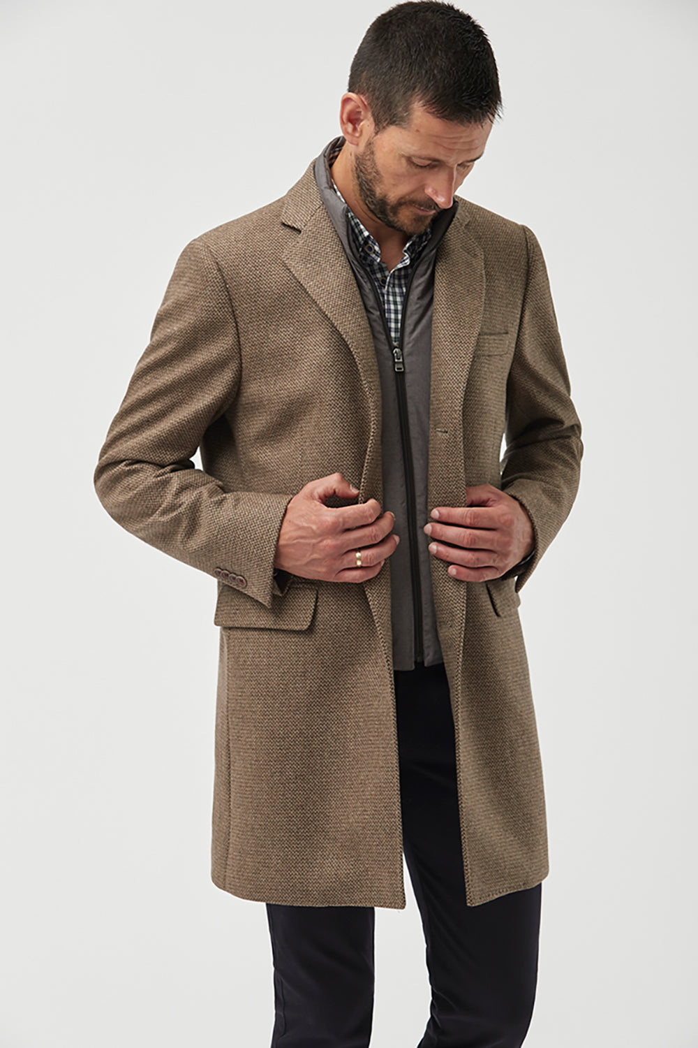 FLORENTINO QUILTED ZIP NECK WOOL BLEND OVERCOAT 320311