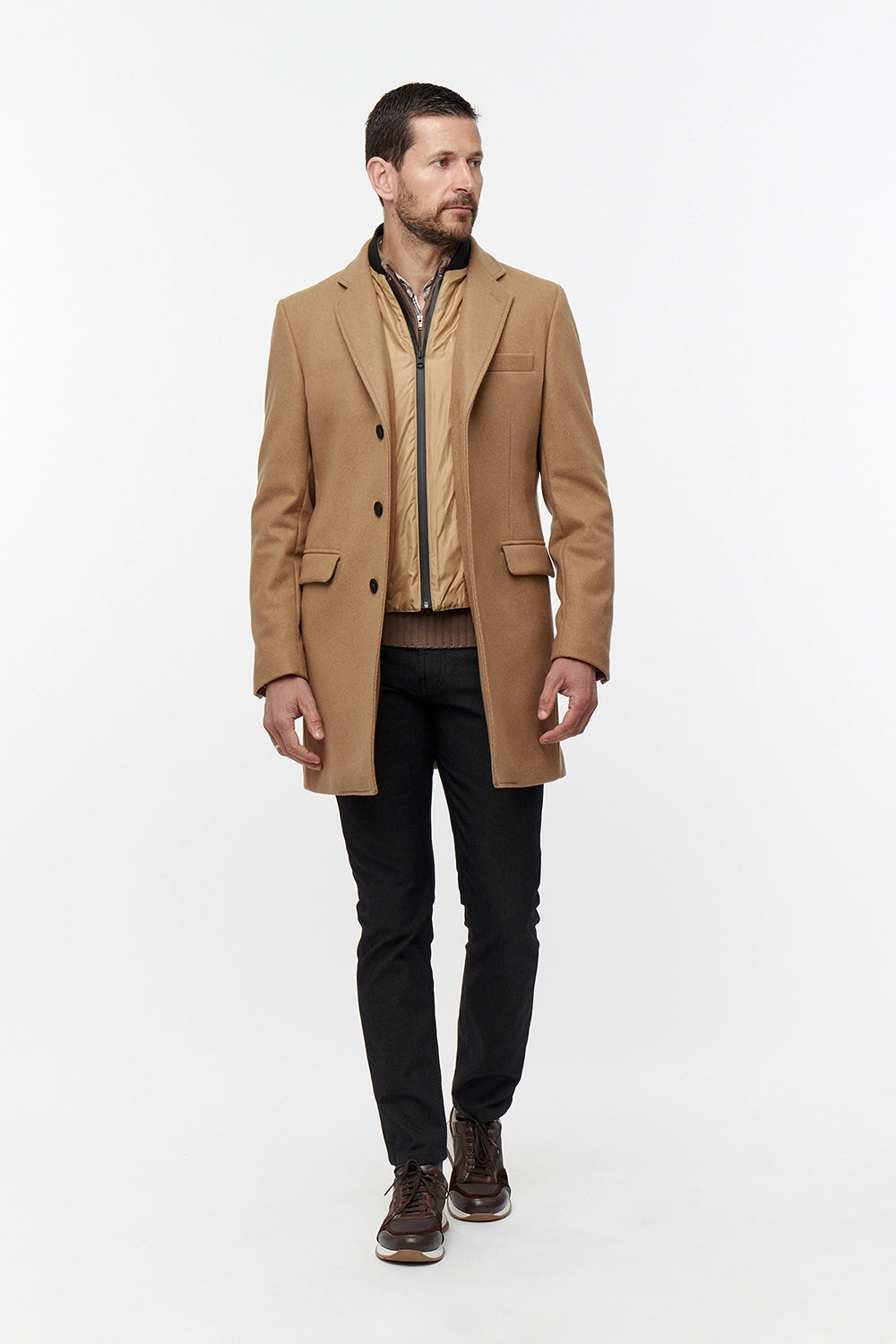 FLORENTINO WOOL BLEND QUILTED ZIP NECK OVERCOAT 224964-420311