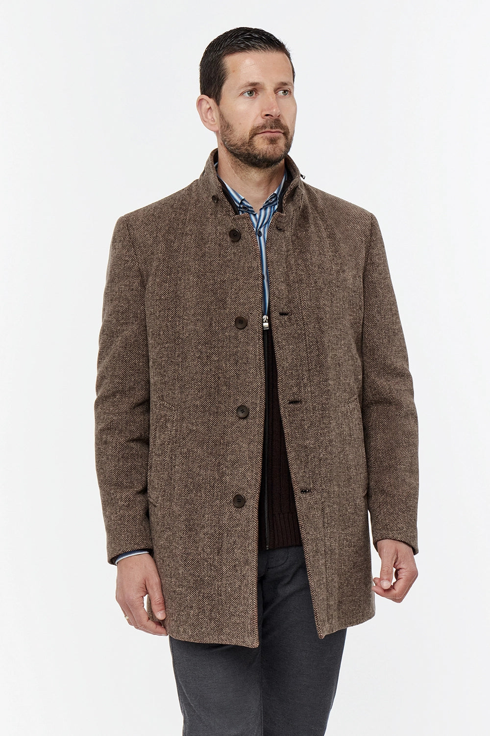 FLORENTINO QUILTED COTTON MIX TEXTURED HIGH COLLAR OVERCOAT 224965-420310