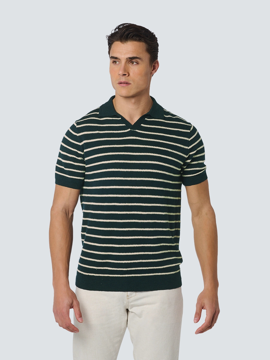 NO EXCESS LINEN BLEND S/S JOHNNY COLLAR KNITTED POLO 23210242