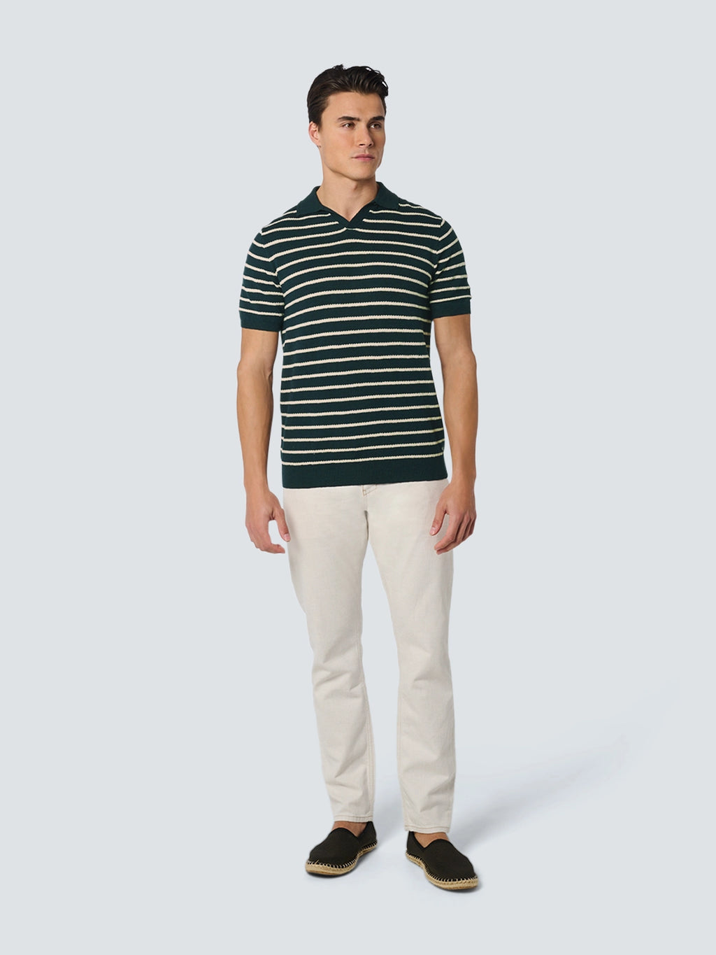 NO EXCESS LINEN BLEND S/S JOHNNY COLLAR KNITTED POLO 23210242
