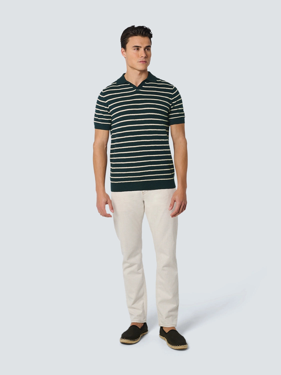 NO EXCESS LINEN BLEND S/S JOHNNY COLLAR KNITTED POLO 23210242