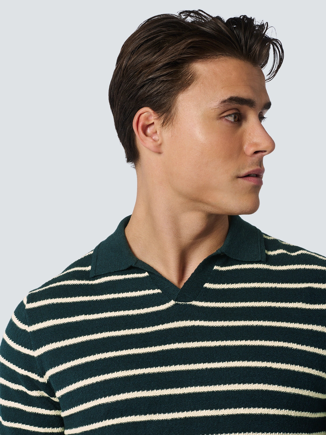 NO EXCESS LINEN BLEND S/S JOHNNY COLLAR KNITTED POLO 23210242