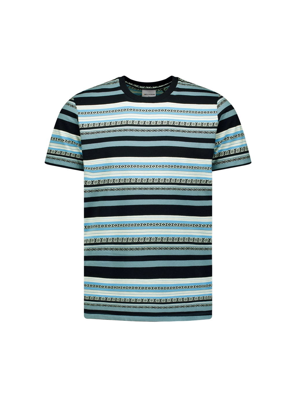NO EXCESS MULTI STRIPE PRINT CREWNECK T-SHIRT 23350352