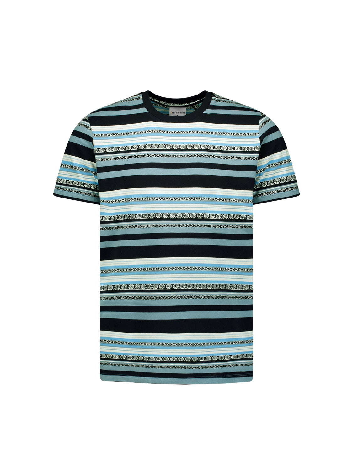 NO EXCESS MULTI STRIPE PRINT CREWNECK T-SHIRT 23350352