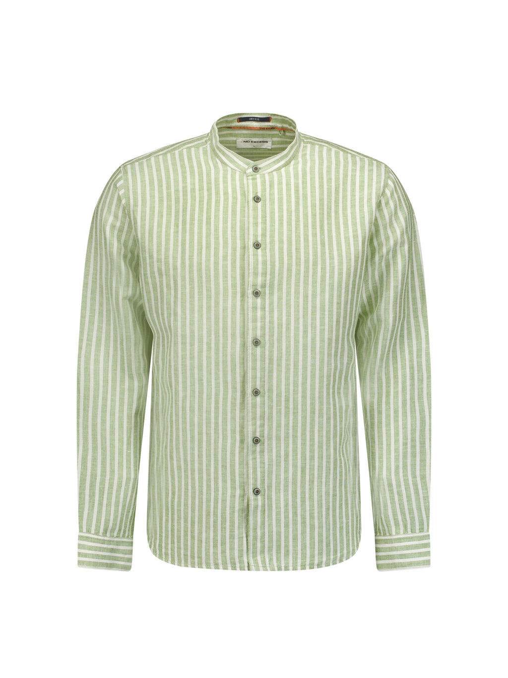 NO EXCESS LINEN BLEND WIDE STRIPE GRANDAD COLLAR L/S SHIRT 23450202