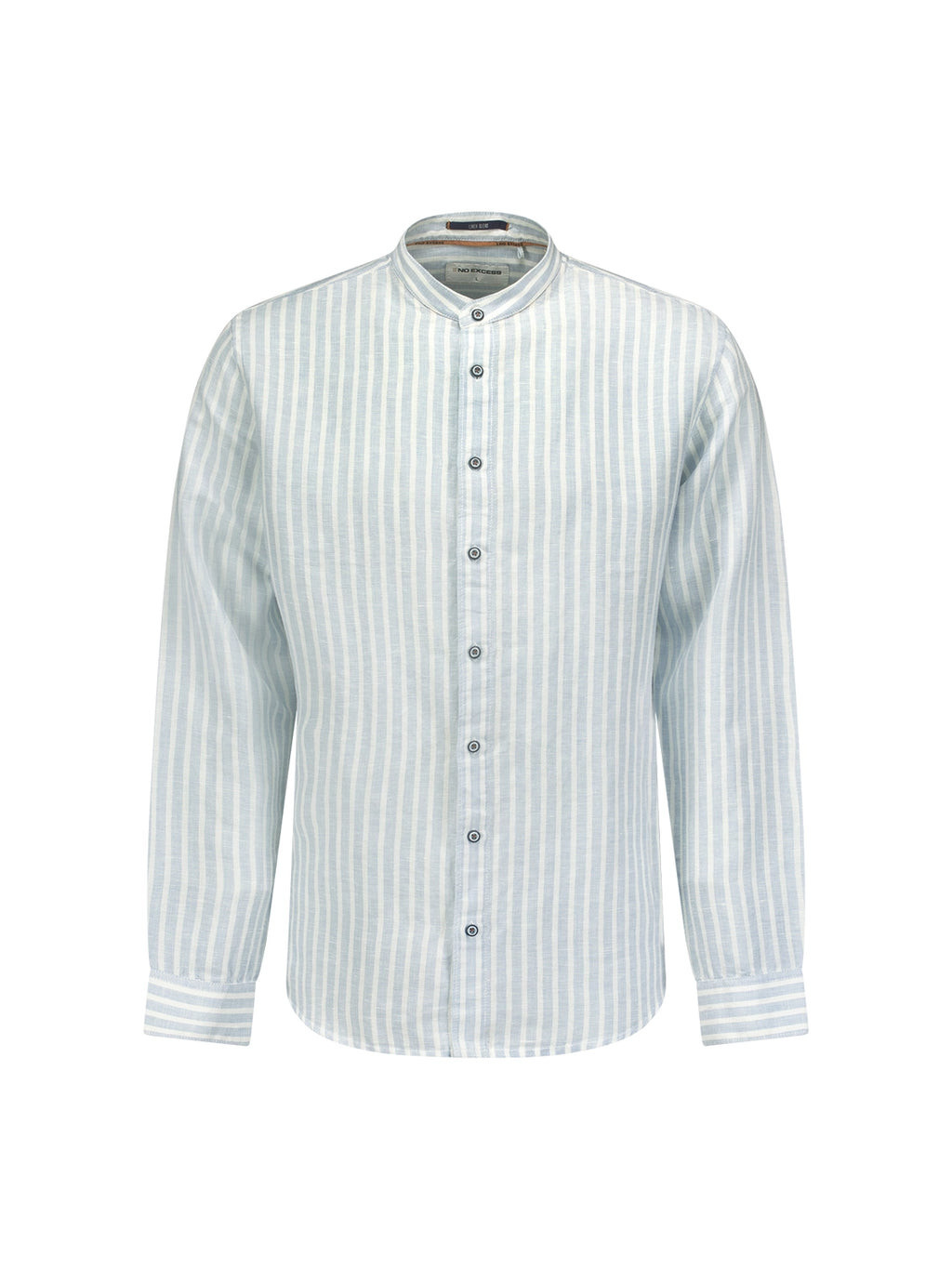 NO EXCESS LINEN BLEND WIDE STRIPE GRANDAD COLLAR L/S SHIRT 23450202