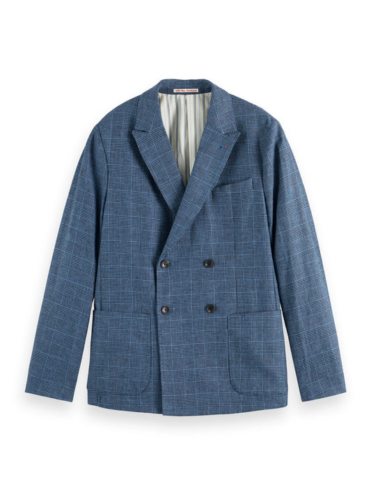 SCOTCH & SODA DOUBLE BREASTED LINEN COTTON CHECK BLAZER 175629