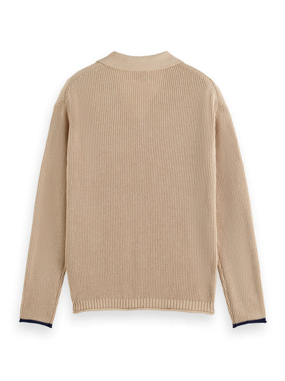 SCOTCH & SODA L/S COTTON KNIT JOHNNY COLLAR POLO 175728