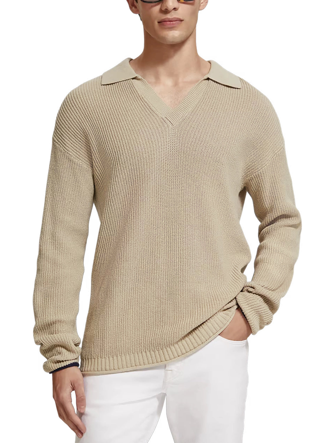 SCOTCH & SODA L/S COTTON KNIT JOHNNY COLLAR POLO 175728