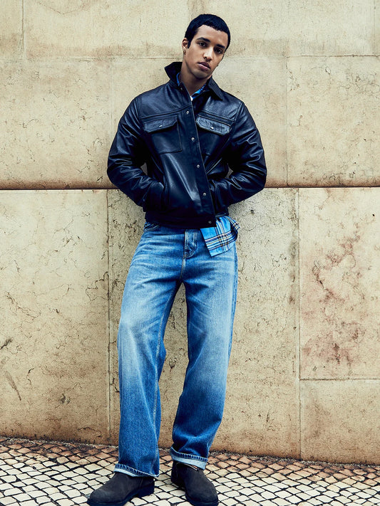 SCOTCH & SODA LEATHER TRUCKER JACKET 178624