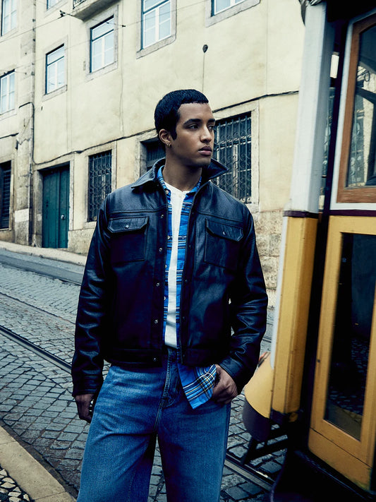 SCOTCH & SODA LEATHER TRUCKER JACKET 178624
