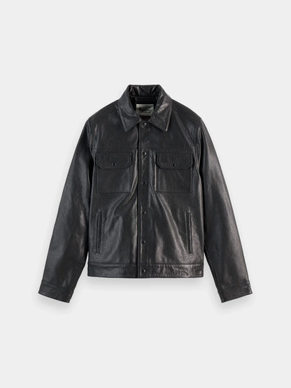 SCOTCH & SODA LEATHER TRUCKER JACKET 178624